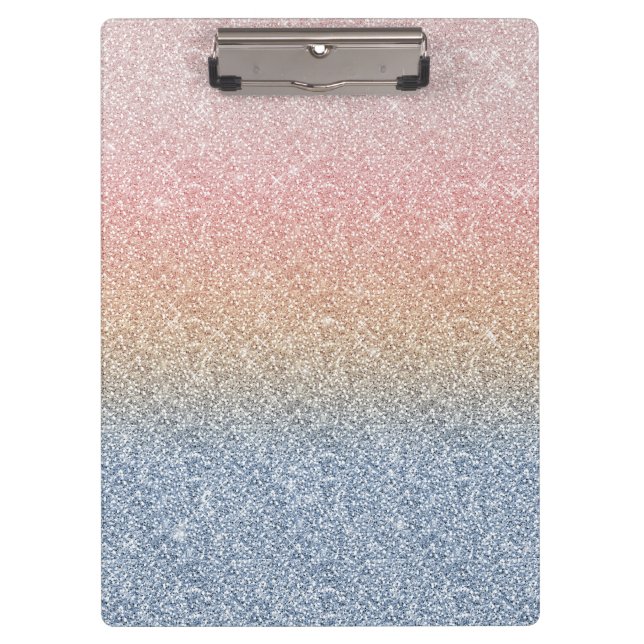 Girly Blush Rose Gold Blue Ombre Glitter Sparkles Clipboard (Front)