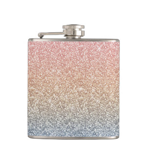 Girly Blush Rose Gold Blue Ombre Glitter Sparkles Hip Flask