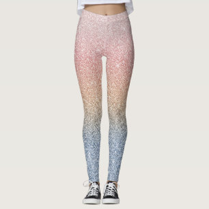 Girly Blush Rose Gold Blue Ombre Glitter Sparkles Leggings