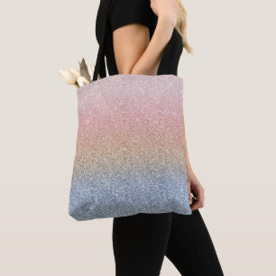 Girly Blush Rose Gold Blue Ombre Glitter Sparkles Tote Bag