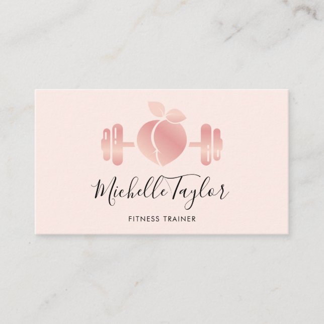 Girly Blush Rose Gold Fitness Trainer Business Car Business Card (Front)