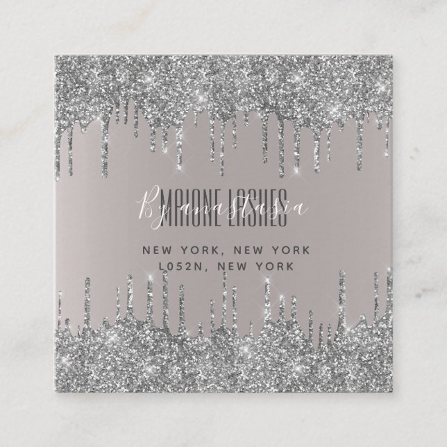 Girly Blush Silver Glittery Eye Drips Art Makeup  Square Business Card (Front)