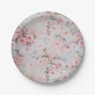 Girly blush tones pink boho country floral paper plate