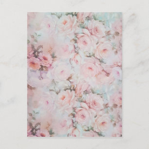 Girly blush tones pink boho country floral postcard