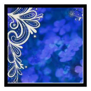 Girly bohemian chic blue floral white lace poster
