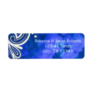 Girly bohemian chic blue floral white lace return address label