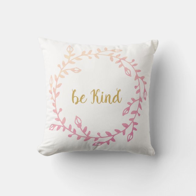 Girly Boho Chic Pink and Gold Wreath Throw Pillow (Front)