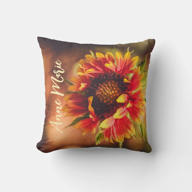 Girly Boho Custom Name Flower Throw Pillow (Front)