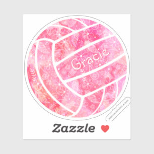 girly boho feathers doodle pink volleyball