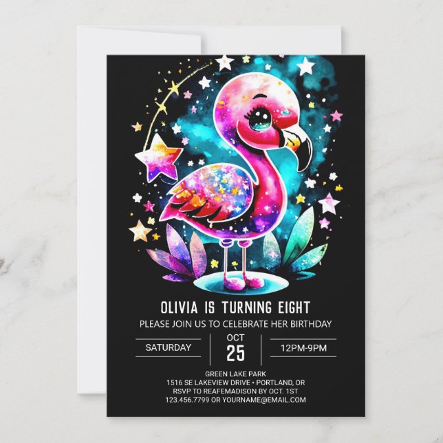 Girly Boho Flamingo Birthday Invitation (Front)