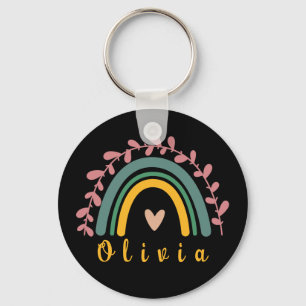 Girly Boho Rainbow with Personalised Name Key Ring