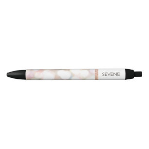 Girly Bokeh Rose Gold Sequin Personalised Name Black Ink Pen