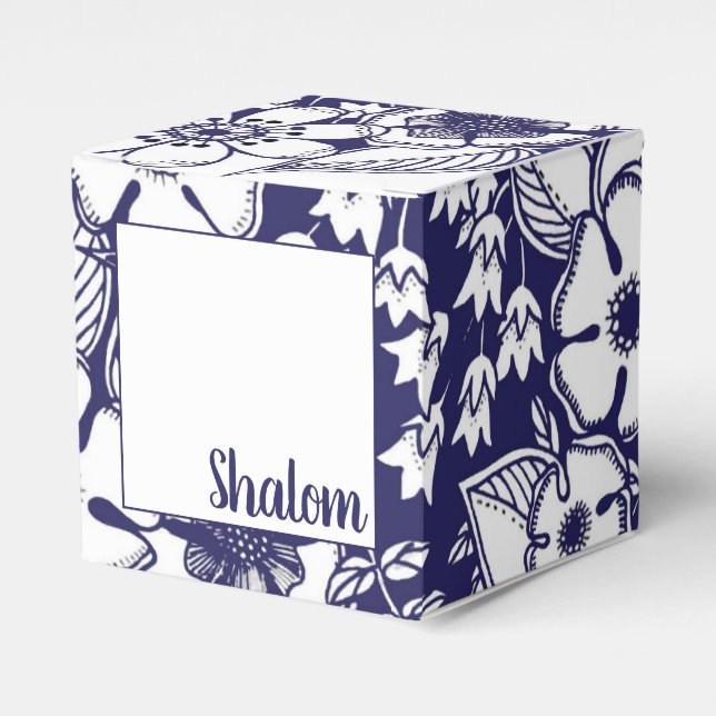 Girly Botanical Shalom Blue White Garden Drawing Favour Box (Front Side)