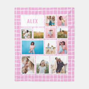 Girly bright pink 12 photo modern minimal abstract fleece blanket