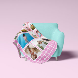 Girly bright pink 12 photo modern minimal abstract fleece blanket