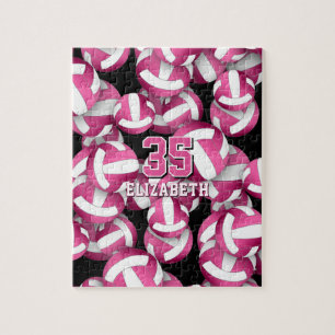 Girly bright pink white volleyballs pattern jigsaw puzzle