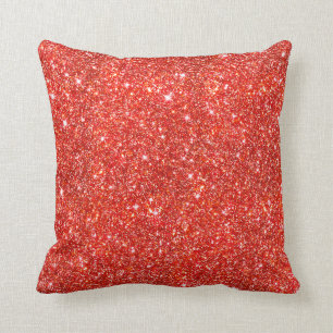 Girly Bright Red Faux Glitter Pattern Cushion
