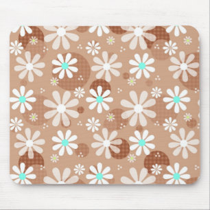 Girly Brown Daisy Flower Pattern Cute Aqua Dots Mouse Pad
