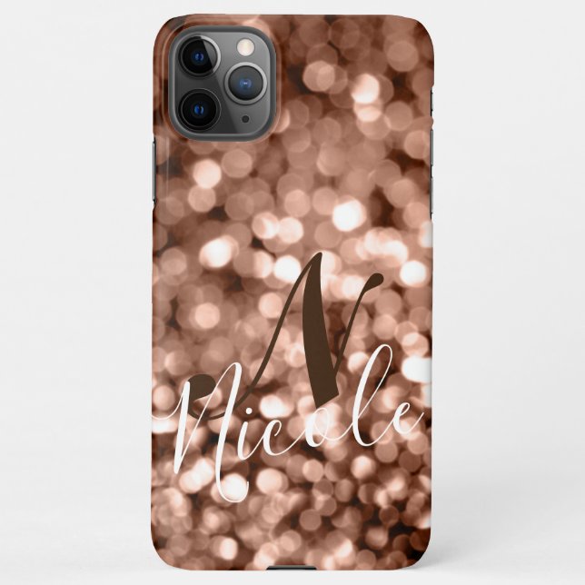 Girly Brown Glittery Monogram iPhone Case (Back)