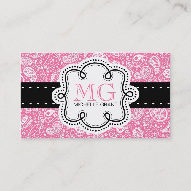 Girly Bubble Gum Pink  Paisley Calling Card (Front)