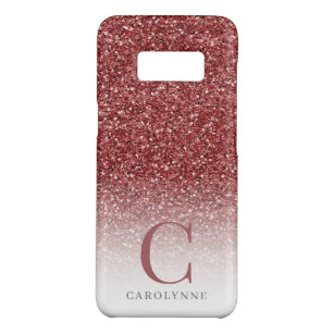 Girly Burgundy Pink Glitter Ombre Monogram Case-Mate Samsung Galaxy S8 Case