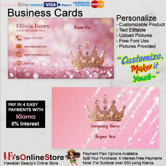 Girly Business Trendy Glitter Elegant Crown Business Card
