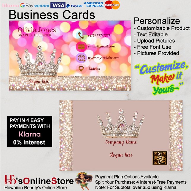 Girly Business Trendy Glitter Elegant Crown QRCode Business Card (Girly Business Trendy Glitter Elegant Crown QRCode Business Card 29.
)
