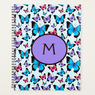Girly Butterflies Pink Lilac Teal Trendy Monogram Planner