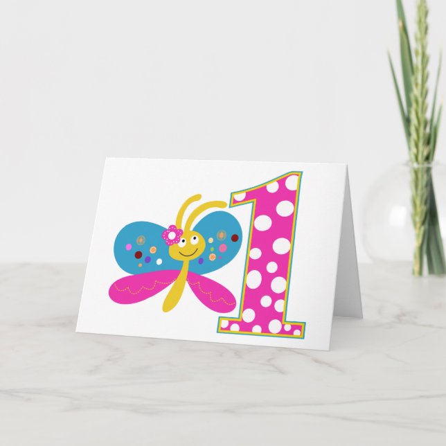 Girly Butterfly First Birthday Card (Front)