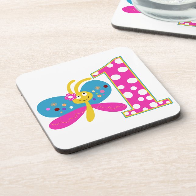 Girly Butterfly First Birthday Coaster (Left Side)