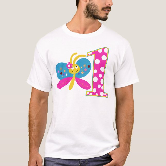 Girly Butterfly First Birthday T-Shirt (Front)