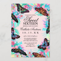 Girly Butterfly Flowers Leaves Watercolor Sweet 16