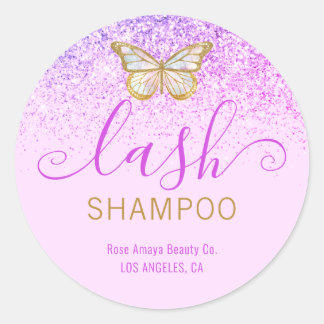 Girly Butterfly Lilac Purple Lash Cleanser Classic Round Sticker