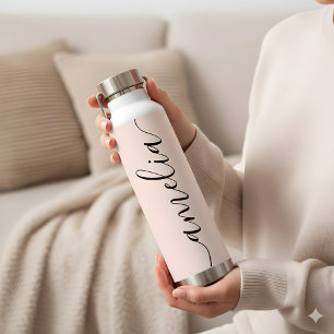 Girly Calligraphy Modern Blush Pink Water Bottle