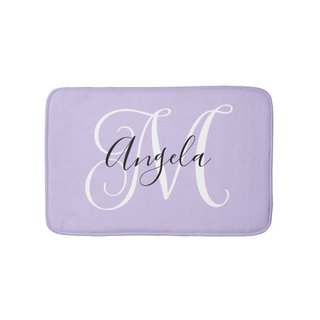 Girly Calligraphy Monogram Pale Lavender Bath Mat (Front)