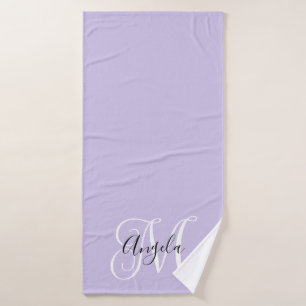 Girly Calligraphy Monogram Pale Lavender Bath Towel