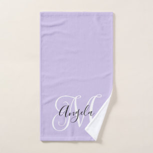 Girly Calligraphy Monogram Pale Lavender Hand Towel