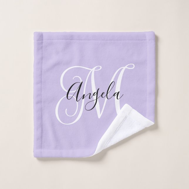 Girly Calligraphy Monogram Pale Lavender Wash Cloth (Wash Cloth)