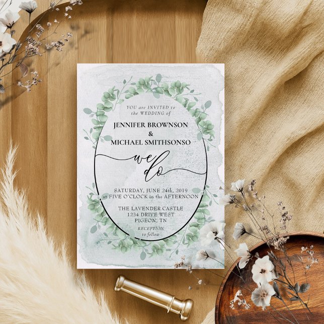 Girly Calligraphy We Do Botanical Eucalyptus Invitation (Creator Uploaded)