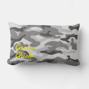 Girly Camouflage Black & White Monogram Yellow   Lumbar Cushion