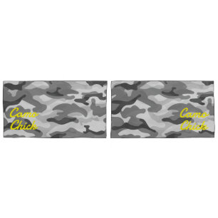 Girly Camouflage Black & White Monogram Yellow Pillowcase