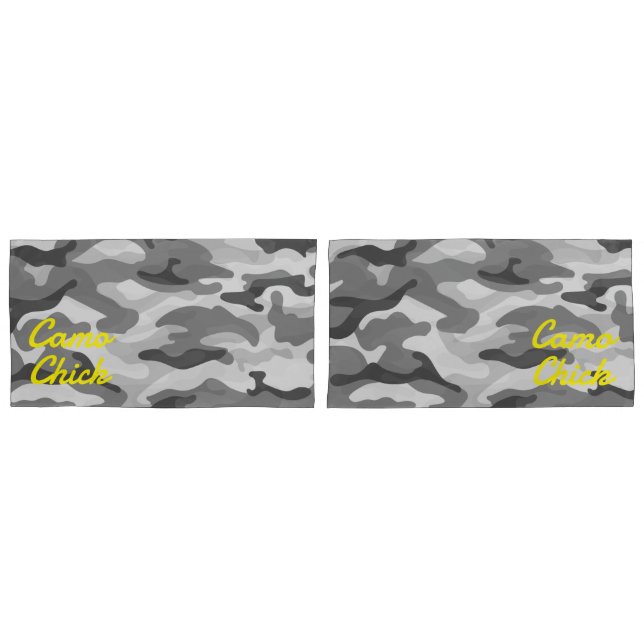 Girly Camouflage Black & White Monogram Yellow | Pillowcase (Front-Set)