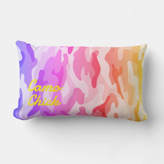 Girly Camouflage Pastels Monogram in Yellow | Lumbar Cushion (Front)