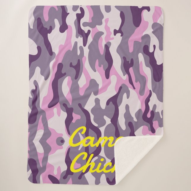 Girly Camouflage Pinks Monogram in Yellow | Sherpa Blanket (Front)