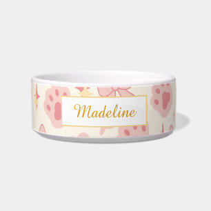 Girly Cat Paw Pink Cat Ceramic Pet Bowl