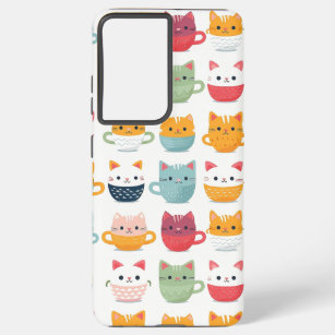 Girly Cats Cups Tea Coffee Fun Colourful Pattern Samsung Galaxy Case
