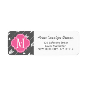 Girly Charcoal & Pink Arrows Custom Return Address Label