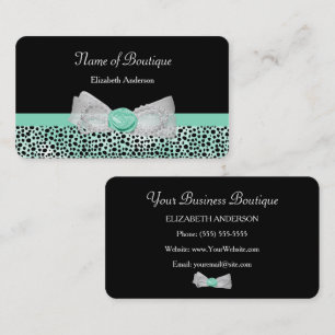 Girly Cheetah Print Boutique Cute Mint Bow Business Card