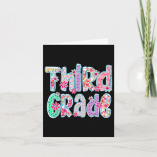 Girly Chequered Floral Third Grade Back To School  Card