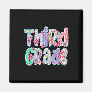Girly Chequered Floral Third Grade Back To School Magnet